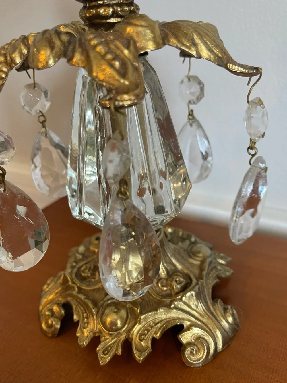 Vintage L&L WMC 1978 Hollywood Regency Gold Tone Prism Candle Holder